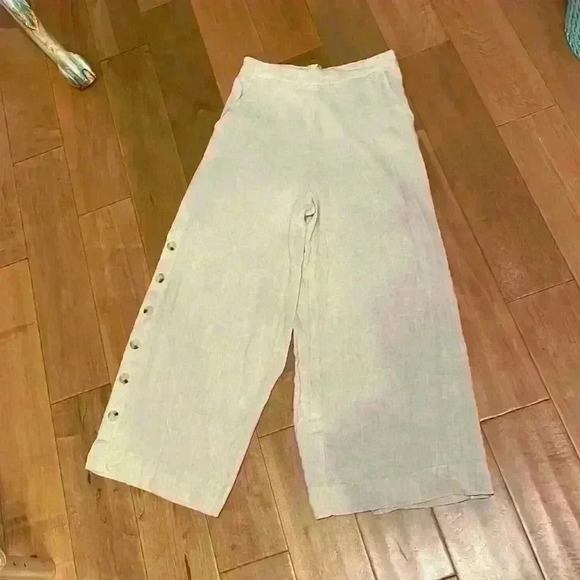 Lulus NWT Tropical Resort Beige Wide-Leg Side Button Pants - Picture 5 of 11